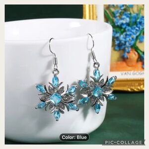 NEW Blue Topaz Dangle 925 Sterling Silver Snowflake Earrings